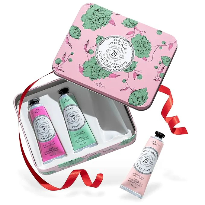 Convenient La Chatelaine Rose Hand Cream Trio Tin Gift Set Ready-To-Gift Tin Made in Durable