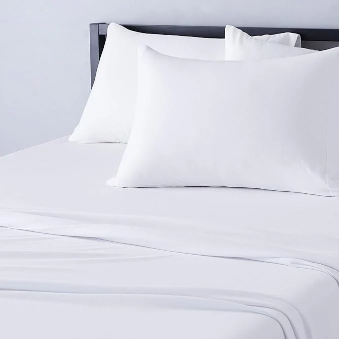 Verified Amazon Basics Breathable Stretchy Cotton Jersey 3-Piece Bed Sheet Set Includes Flat and Fitted Sheets Pillowcase Twin White Effective