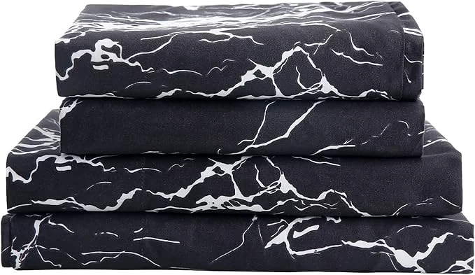 Modern Season Bed Sheet Set 3 Pieces -Twin Size-Soft Durable Microfiber Bedding Sheet Set Deep Pocket Stain Fade amp Wrinkle Resistant Black Marble Certified