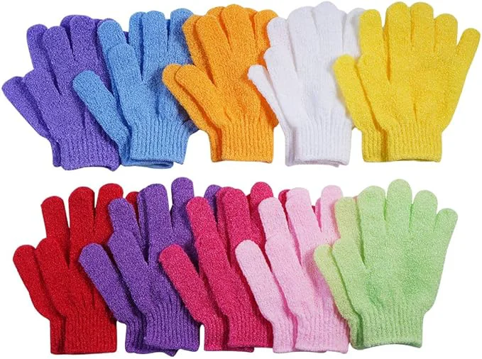 Authentic 10 Pairs Exfoliating Gloves Made of Nylon 10 Colors Double Sided Recyclable