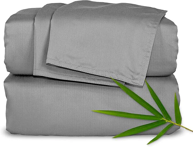 Expertly Made Pure Bamboo Twin XL Sheets Organic Viscose Derived from Bamboo Bed Sheet Set Luxuriously Soft amp Cooling Double Stitching 2 Year Quality Promise Twin XL Stone Grey Easy-to-Use