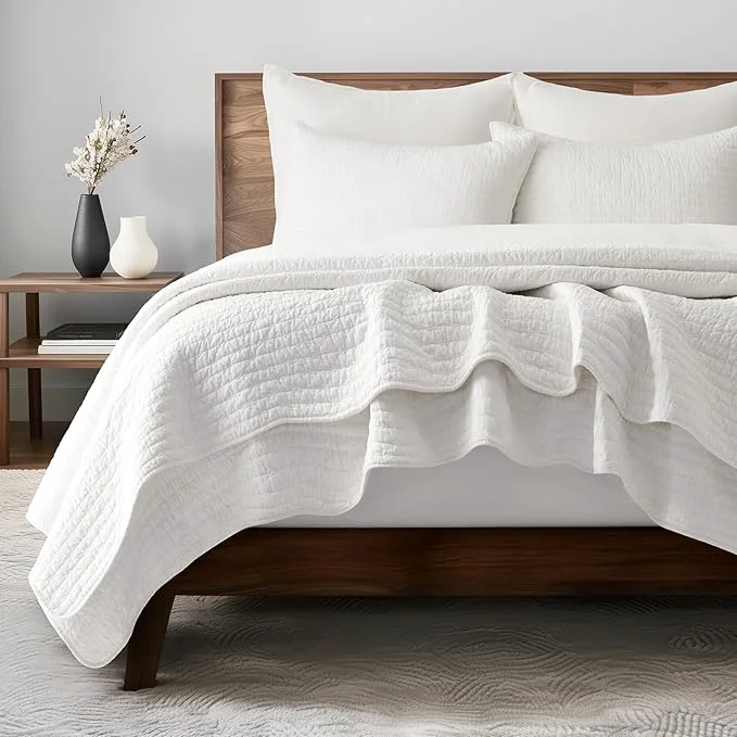 Fine Crafted EVERGRACEHOME Cross Stitch Pre-Washed Cotton Quilt Bedding Set King Size Oversized 3 Pieces Lightweight Bedspread Coverlet for All Season with 2 Matching Shams Bright White 108 quot x96 quot Innovative