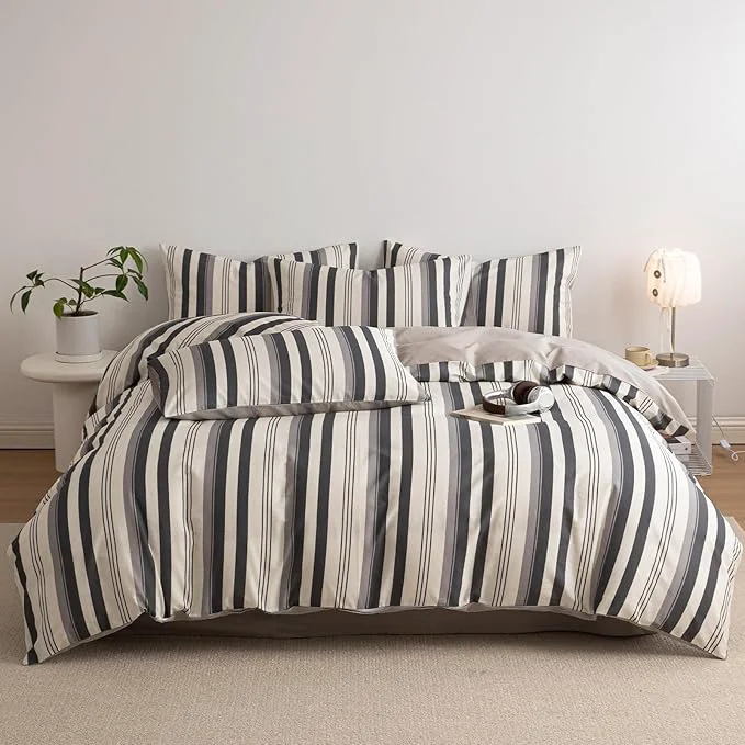 Long-Lasting Striped Duvet Cover Twin Off White Charcoal Gray Comforter Cover Twin Cotton Boho Patterned Soft Duvet Cover Set with Hidden Zipper Vertical Stripe Bedding Set Neutral Farmhouse Duvet Protector Green