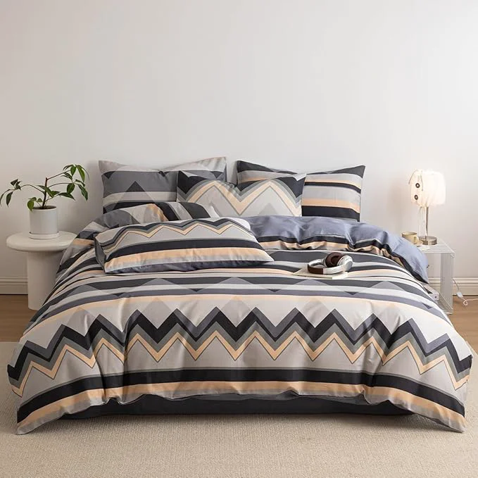 Selected Boho Twin Size Duvet Cover Grey Cotton Comforter Cover Twin Size Neutral Soft Chevron Pattern Zipper Duvet Cover Set with Corner Ties Farmhouse Teen Boy Bedding Set Modern Duvet Protector Functional