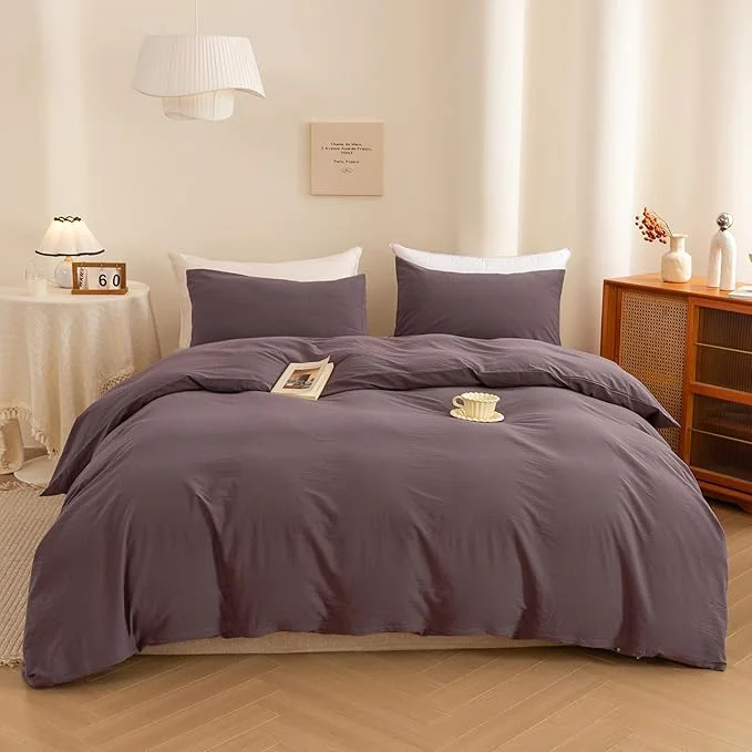 Refined ECOCOTT Purple Duvet Cover Oversized King Size – Washed Cotton Durable Soft Comfy Duvet Cover Set 3 Pieces Duvet Cover with Zipper Closure Purple 120 quot x 98 quot Proven