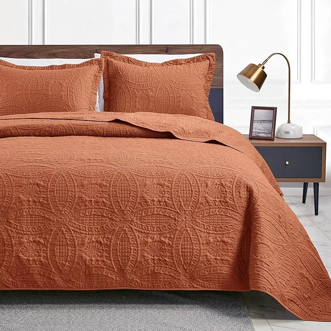 Flexible Love 39 s cabin Quilts for Queen Bed Umber Bedspreads – Soft Bed Summer Lightweight Bedspread Comforter – Modern Style Coin Pattern Coverlet for All Season – 3 Pieces 1 Quilt 2 Pillow Shams Easy-to-Use