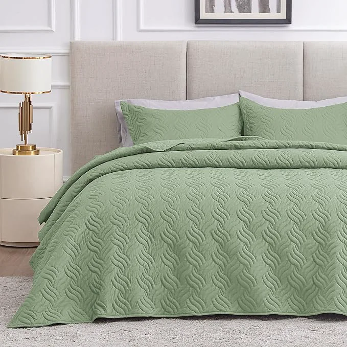 Original Love 39 s cabin Quilts for Full Bed Sage Bedspreads Bedding Set – Lightweight Bedspread Comforter – Wave Pattern Bedding Coverlet for All Season – 3 Pieces 1 Quilt 2 Pillow Shams Quality