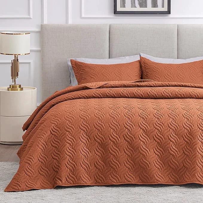 Original Love 39 s cabin King Size Quilt Bedding Set Umber Bedspreads – Bed Summer Lightweight Bedspread Comforter – Wave Pattern Bedding Coverlet for All Season – 3 Pieces 1 Quilt 2 Pillow Shams Top-Quality