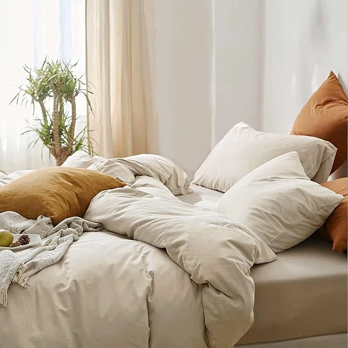 Eco-Friendly ETDIFFE Beige Comforter Set Full Size 3 Piece Aesthetic Modern Bedding Set – Soft amp Lightweight All Season Microfiber Down Bed Comforter with 2 Pillow Shams Minimalist