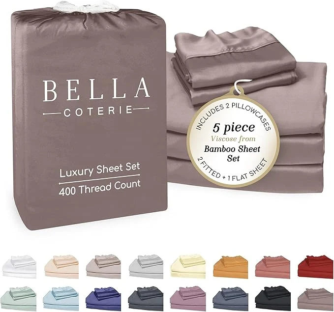Fashionable Bella Coterie Luxury Bamboo Viscose Split King Size Sheet Set 2 Fitted Sheets for Sleep Number amp Adjustable Beds Organically Grown Cooling amp Ultra Soft 18 Deep Pocket Mocha Artisan