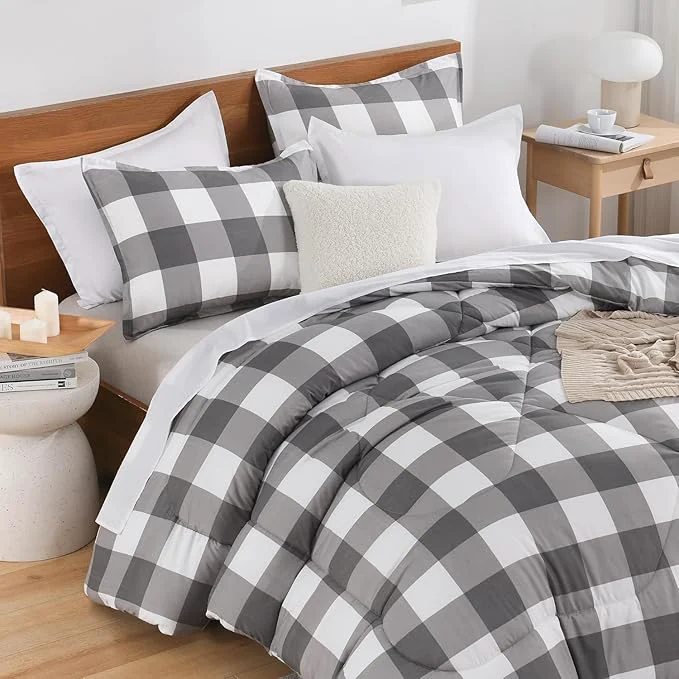 Optimized Andency Plaid Comforter Twin XL 68x92Inch Gray White Checkered Gingham Buffalo Grid Bed Set for Students Boys Kids Teens 2 Pieces Lightweight Polyester Geometric Dorm Bedding Outstanding
