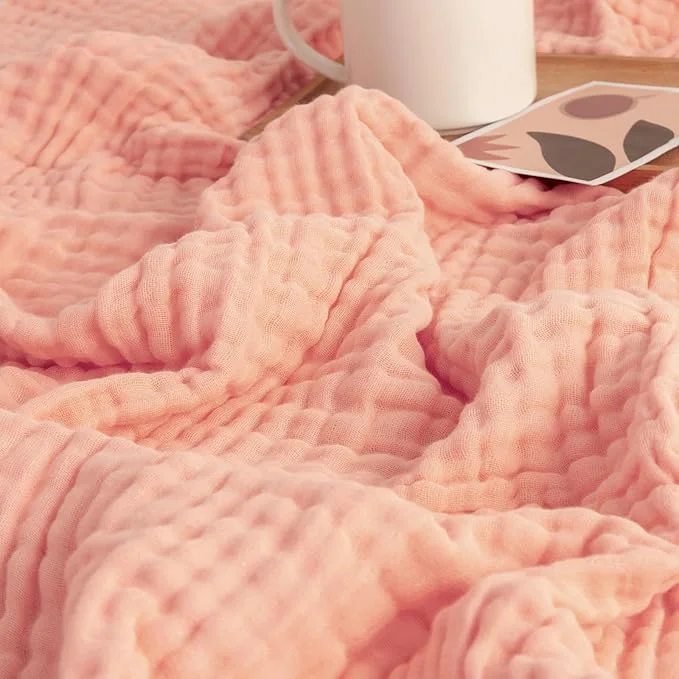 EMME Cotton Muslin Queen Blanket Bed Layering Bedspread Coverlet Breathable Gauze Soft Lightweight Adults Pink 90 quot x90 quot Smart
