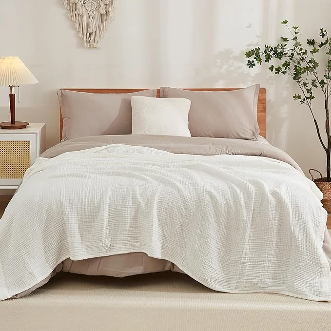 Classic EMME Cotton Blanket King Size for Bed Soft Muslin Blankets 108 quot x90 quot Lightweight Breathable Layering Blanket Bedspread Coverlet All Season Gauze White Specialty
