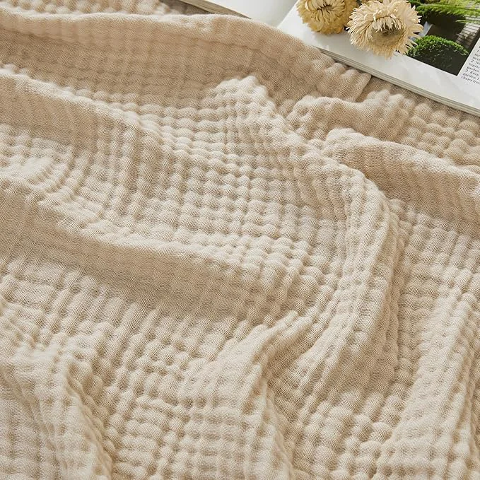 Reliable EMME Cotton Muslin Throw Blanket Couch Breathable Gauze Soft Lightweight Bed Blankets Adults Heather Beige 50 quot x60 quot User-Friendly