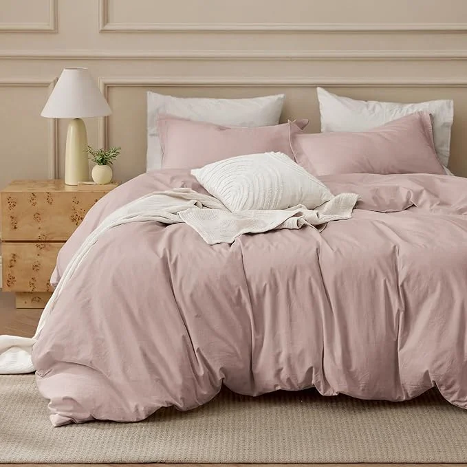 Breathable Bedsure Washed Cotton Duvet Cover King Size – Petal Pink Minimalist Bedding Set Linen Like – PureWoven Plain Simple amp Soft Comforter Cover for All Seasons Petal Pink King 104 quot x90 quot Proven