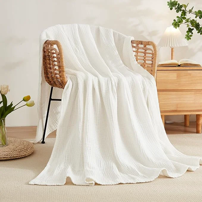 Reliable EMME Cotton Muslin Twin XL Blanket Breathable Gauze Soft Lightweight Adults Gifts for Women White 66 quot x90 quot Pure