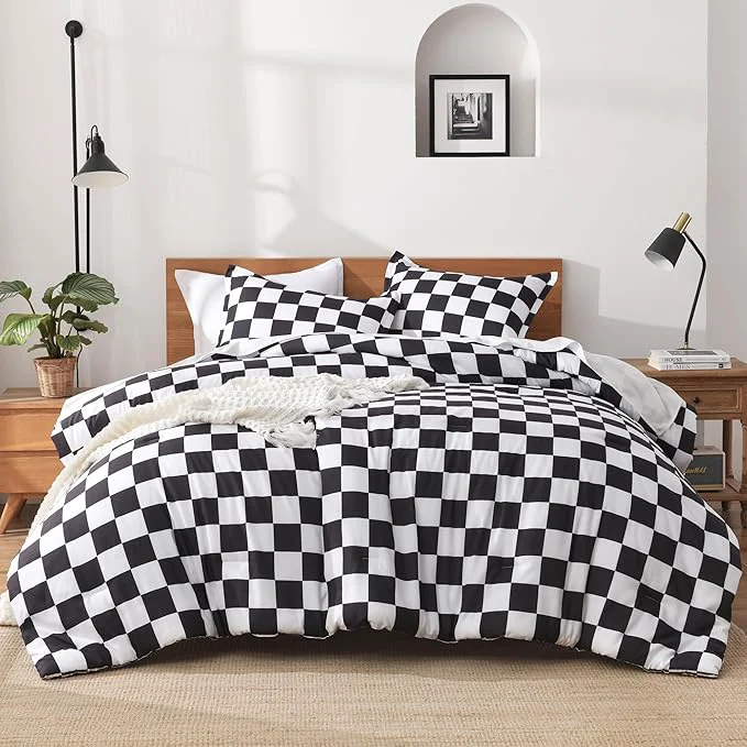 First-Class Andency Checkered Comforter Full 79x90Inch Black White Plaid Gingham Buffalo Grid Bed Set for Boys Kids Teens 3 Pieces Lightweight Polyester Geometric Preppy Bedding Environmentally Friendly