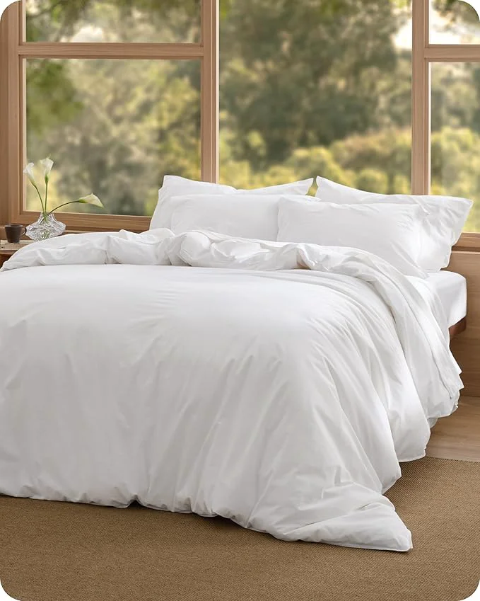 Top-Quality Bedsure Cotton Duvet Cover King – Luxury Slub Weave Cotton Duvet Cover Set PureWoven Bedding Set with a Linen Like Textured Easy Change Bright White 104 quot x 90 quot Versatile