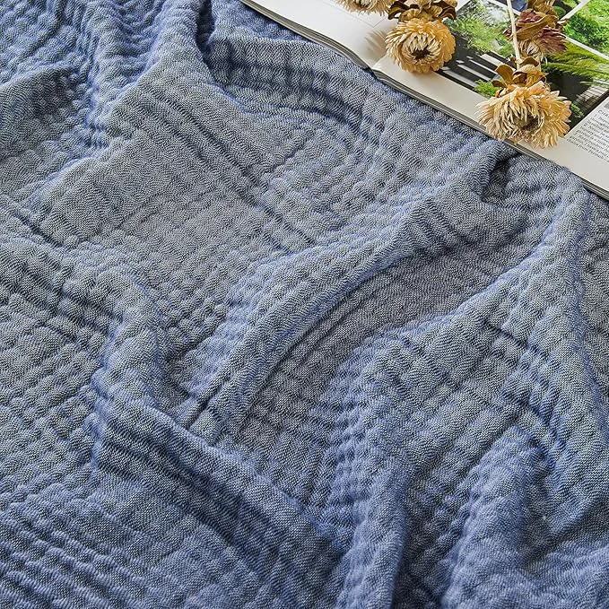 Expertly Made EMME Cotton Muslin Twin Blanket Breathable Gauze Soft Lightweight Adults Gifts for Women Heather Navy 60 quot x80 quot Powerful