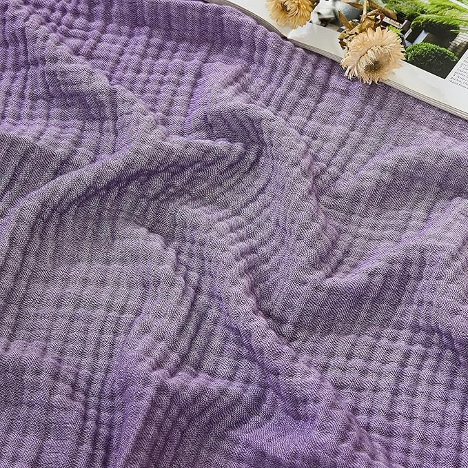 Certified EMME Cotton Muslin Queen Blanket Bed Layering Bedspread Coverlet Breathable Gauze Soft Lightweight Adults Heather Purple 90 quot x90 quot Detailed