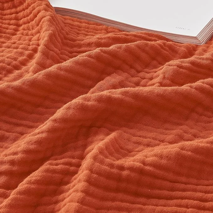 Enhanced EMME Cotton Muslin Large Throw Blanket Couch Breathable Gauze Soft Lightweight Bed Blankets Adults Heather Orange Rust 50 quot x70 quot Modern