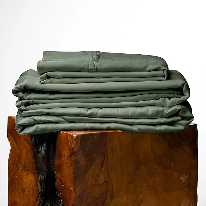 Artisan Olive Crate Tencel Lyocell Eucalyptus Queen Size Sheet Set – Cooling Tencel Sheets for Hot Sleepers with 18 Inch Deep Pocket Fit – Moss 4-Piece Set Enhanced
