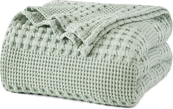 Prestigious PHF Cotton Waffle Weave Blanket King Size for Bed Soft Lightweight amp Breathable for Spring and Summer All-Season Comfort Luxury Aesthetic Blanket for Home Decor 108 quot x90 quot Mint Green Powerful