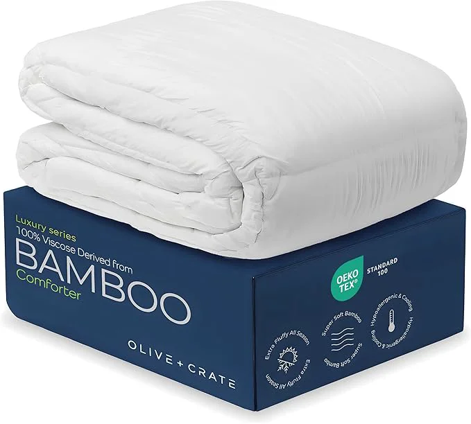 High-Performance Olive Crate Viscose derived from Bamboo Comforter Outer Shell – Extra Thicker and Heavier Queen Size – Cooling Blanket Hypoallergenic amp Moisture Wicking Bedding – Winter Comforter 88 quot x 90 quot Premium Material