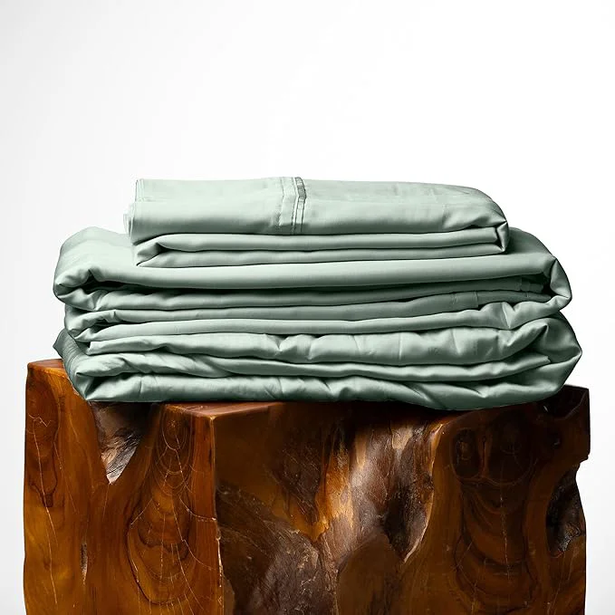 Natural Olive Crate Tencel Lyocell Eucalyptus Queen Size Sheet Set – Cooling Tencel Sheets for Hot Sleepers with 18 Inch Deep Pocket Fit – Spring Sage 4-Piece Set Flexible