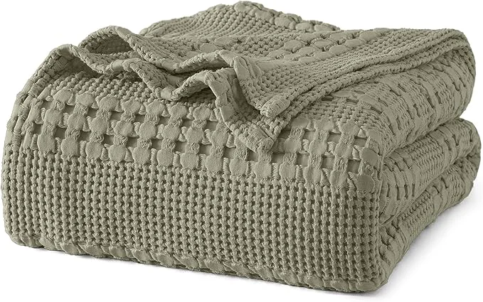 Relaxed PHF Cotton Waffle Weave Blanket Queen Size for Bed Soft Lightweight amp Breathable for Spring and Summer All-Season Comfort Luxury Aesthetic Blanket for Home Decor 90 quot x90 quot Dusty Sage Recyclable