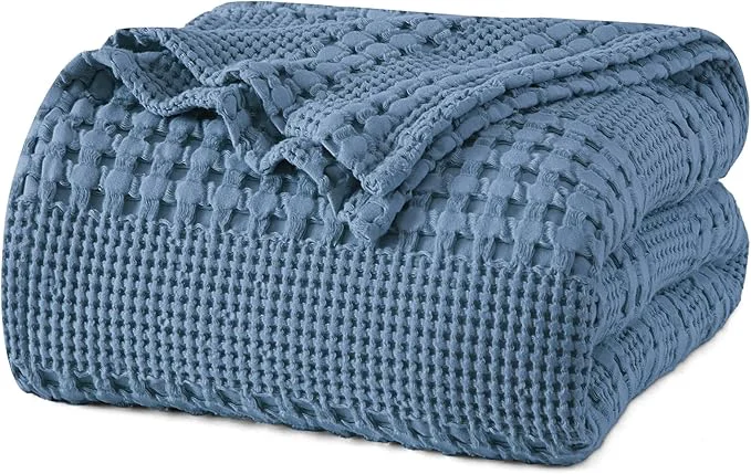 Healthy PHF Cotton Waffle Weave Blanket Queen Size for Bed Soft Lightweight amp Breathable for Spring and Summer All-Season Comfort Luxury Aesthetic Blanket for Home Decor 90 quot x90 quot Denim Blue Certified