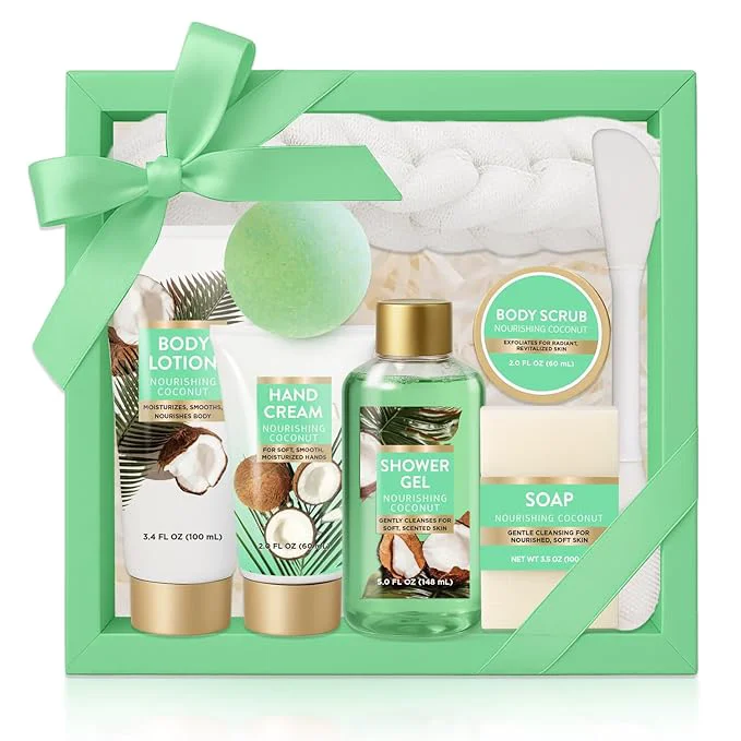 High-Grade Spa Gift for Women 8 Piece Luxury Coconut Bath Set High-Performance