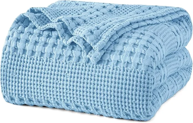 Clean PHF Cotton Waffle Weave Blanket King Size for Bed Soft Lightweight amp Breathable for Spring and Summer All-Season Comfort Luxury Aesthetic Blanket for Home Decor 108 quot x90 quot Airy Blue High-End