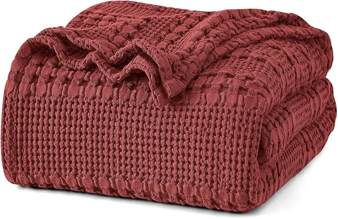 Elegant PHF Cotton Waffle Weave Blanket Twin Size for Bed Soft Lightweight amp Breathable for Spring and Summer All-Season Comfort Luxury Aesthetic Blanket for Home Decor 66 quot x90 quot Wine Red Advanced