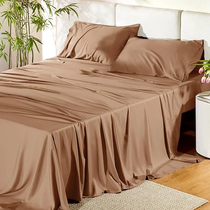High-Quality Bedsure California King Sheet Sets Cooling Sheets for Hot Sleepers Rayon Derived from Bamboo PureWoven Breathable amp Soft Deep Pocket Up to 16 quot Hotel Luxury Silky Bedding for Hot Sleepers Khaki Responsible
