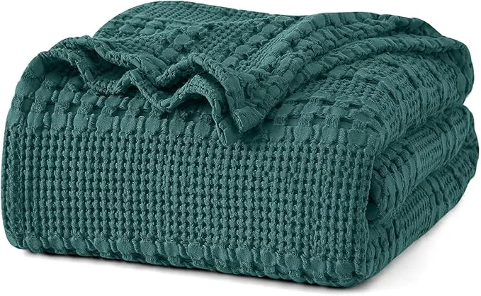 Recyclable PHF Cotton Waffle Weave Blanket Queen Size for Bed Soft Lightweight amp Breathable for Spring and Summer All-Season Comfort Luxury Aesthetic Blanket for Home Decor 90 quot x90 quot Teal Traditional