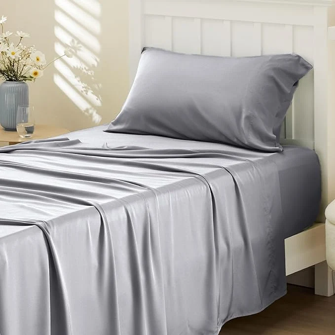 High-Grade Bedsure Cooling Sheets Twin Rayon Derived from Bamboo PureWoven Breathable amp Soft Deep Pocket Up to 16 Inches Hotel Luxury Silky Bedding for Hot Sleepers Silver Grey Modern