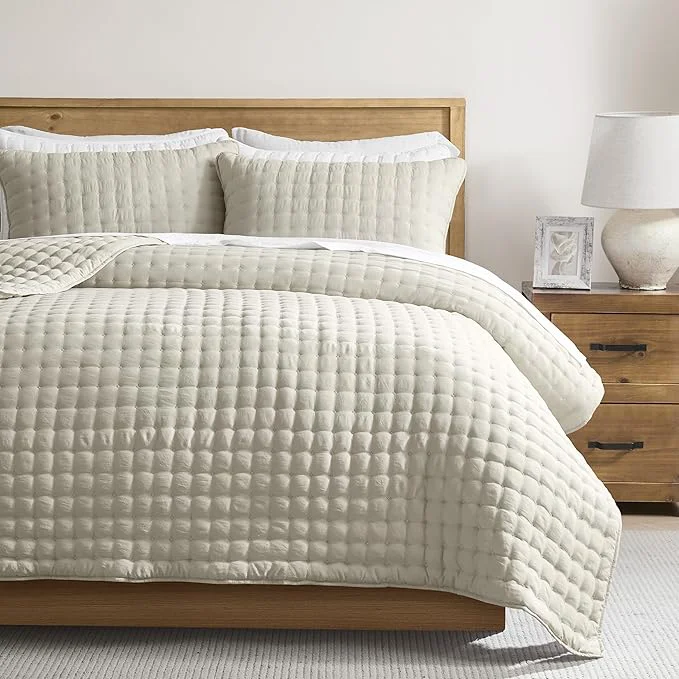 Exceptional WDCOZY Beige California Oversized Cal King Size Quilt Bedding Sets with 2 Pillow Shams Neutral Lightweight Soft Bedspread Coverlet Bed Cover for All Season 3 Pieces 116×106 inches Reliable