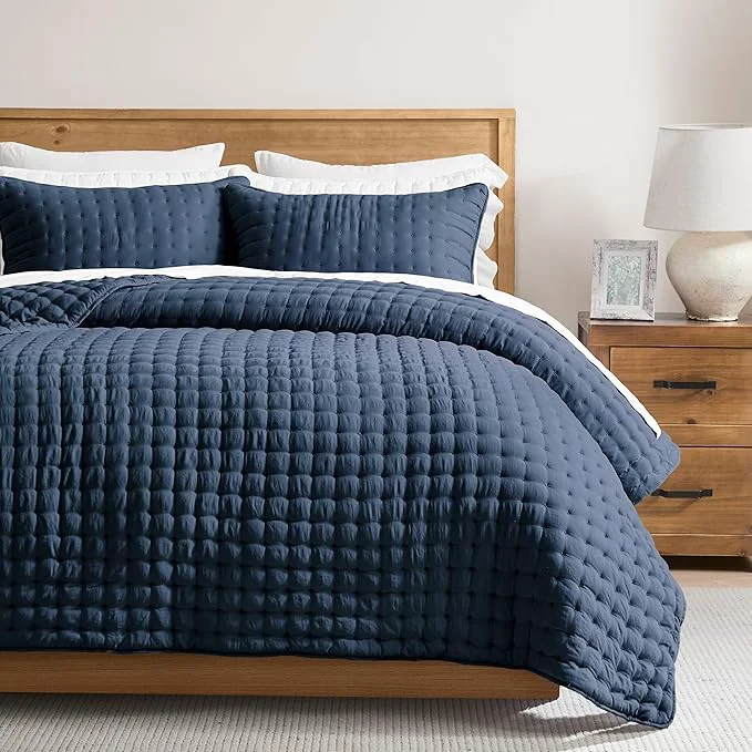 Reliable WDCOZY Navy Blue Queen Size Quilt Bedding Sets with Pillow Shams Lightweight Soft Bedspread Coverlet Quilted Blanket Thin Comforter Bed Cover All Season Summer Spring 3 Pieces 90×90 inches Smart