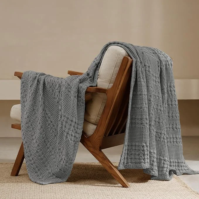 Solid PHF Cotton Waffle Weave Throw Blanket Soft Lightweight Breathable Cozy Throws for Couch Bed Sofa Luxury Aesthetic Blanket Gift for Home Decor amp Office 50 quot x60 quot Dark Grey Relaxed