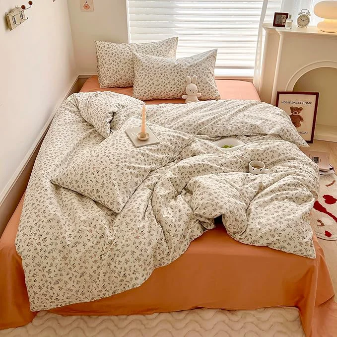 Verified Floral Full Size Comforter Sets Fluffy Boho Bedding Set Cute Soft Lightweight Down Bedding Comforter Set Breathable Farmhouse Microfiber Vintage Comforter with 2 Pillowcases Healthy