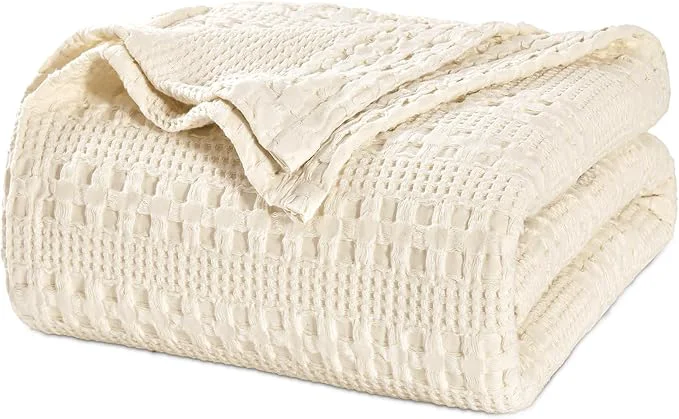Comfortable PHF Cotton Waffle Weave Blanket King Size for Bed Soft Lightweight amp Breathable for Spring and Summer All-Season Comfort Luxury Aesthetic Blanket for Home Decor 108 quot x90 quot Natural Next-Generation