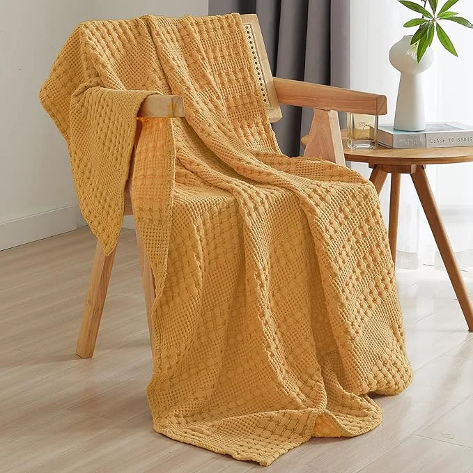 Unique PHF Cotton Waffle Weave Throw Blanket Soft Lightweight Breathable Cozy Throws for Couch Bed Sofa Luxury Aesthetic Blanket Gift for Home Decor amp Office 50 quot x60 quot Pumpkin Orange Easy-to-Use