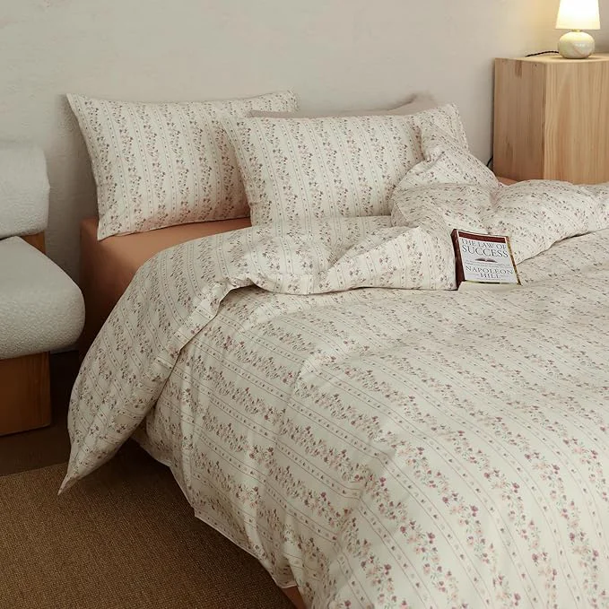 Luxury Floral Comforter Twin XL Cotton Boho Bedding Set Fluffy Girls Down All Season Bedding Comforter Sets Cozy Light Weight Cute Farmhouse Bed Comforter with 2 Pillowcases Enhanced