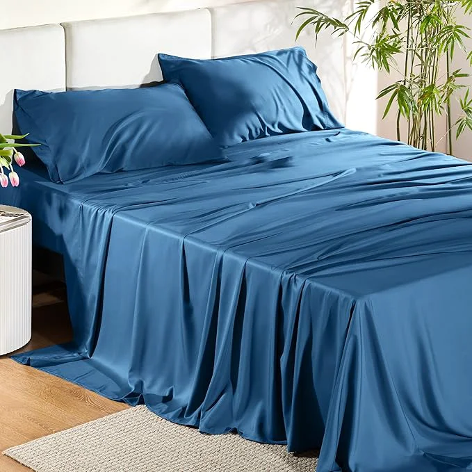 Refined Bedsure Queen Sheet Set Rayon Derived from Bamboo Cooling Sheets Deep Pocket Up to 16 quot PureWoven Breathable amp Soft Hotel Luxury Silky Bedding for Hot Sleepers Teal Sustainable