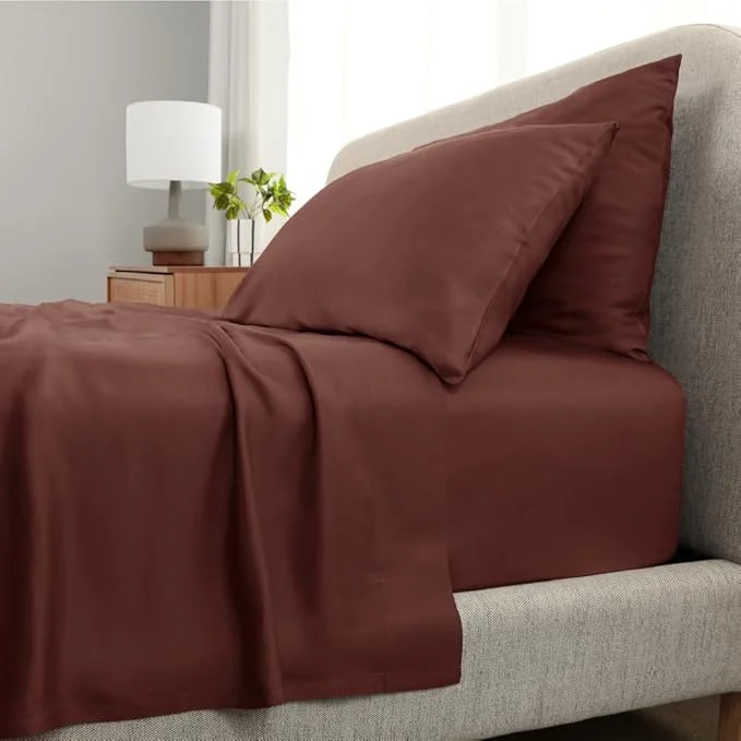 Convenient Cariloha Aloha Soft 4-Piece Sheet Set Maroon Sunset Queen Made from Viscose derived from Bamboo Introductory Sheet Line Dependable