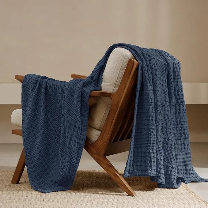Quality PHF Cotton Waffle Weave Throw Blanket Soft Lightweight Breathable Cozy Throws for Couch Bed Sofa Luxury Aesthetic Blanket Gift for Home Decor amp Office 50 quot x60 quot Indigo Clean