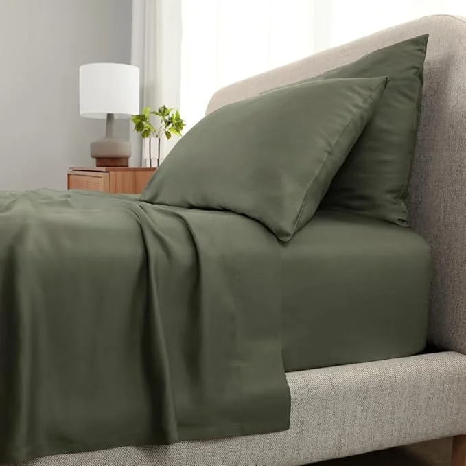 Consistent Cariloha Aloha Soft 4-Piece Sheet Set Coastal Pine Queen Made from Viscose derived from Bamboo Introductory Sheet Line Sophisticated