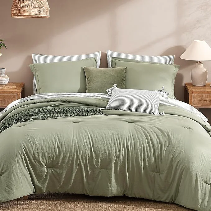 Optimized Monbix Super King Plus Size Comforter Set – 7 Pieces Green Prewashed Bed in a Bag Bedding Sets with Comforters All Seasons Ultra Soft Comforter Bed Set with Sheets Pillowcases amp Shams First-Class