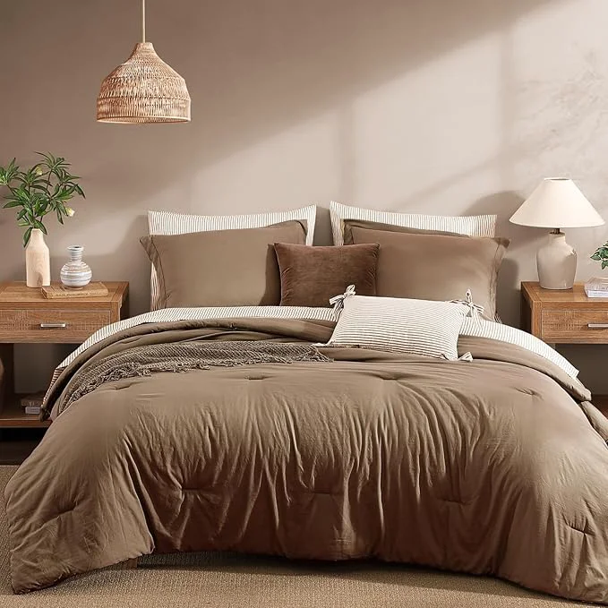 Selected Monbix Full Size Comforter Set – 7 Pieces Brown Prewashed Bed in a Bag Full Bedding Sets with Comforters All Seasons Ultra Soft Comforter Bed Set with Sheets Pillowcases amp Shams Long-Lasting